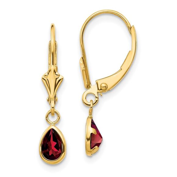 Kazi Luxury 14k Yellow Gold 6x4mm Garnet/January Earrings